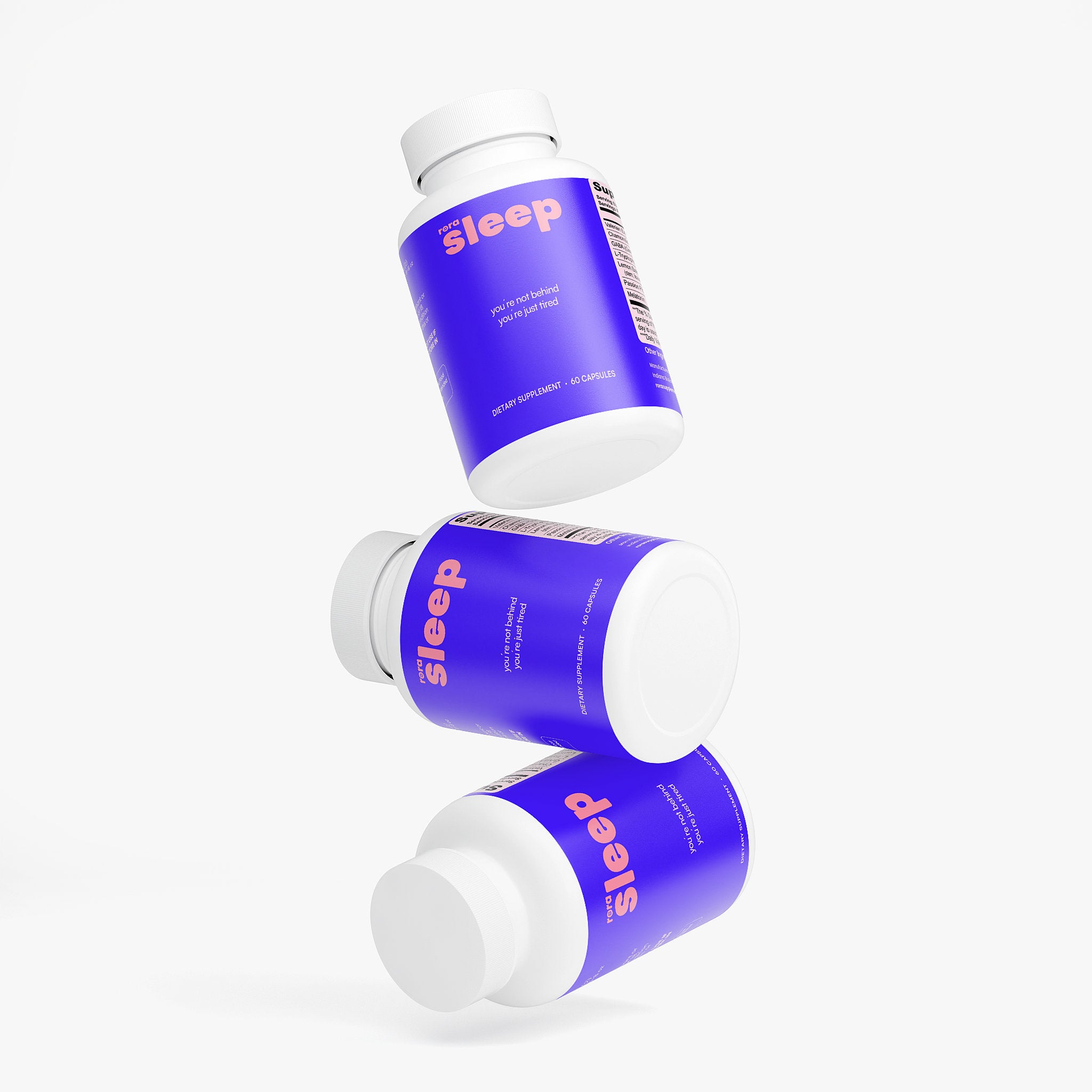 Rora Sleep capsule bottle — supplement facts showing 7 clinically-studied ingredients