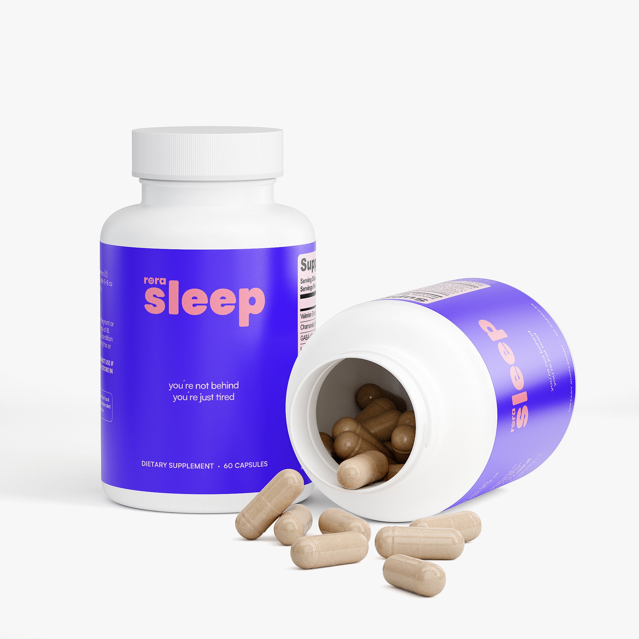 Rora Sleep bottle side view — natural sleep formula for women, non-habit forming