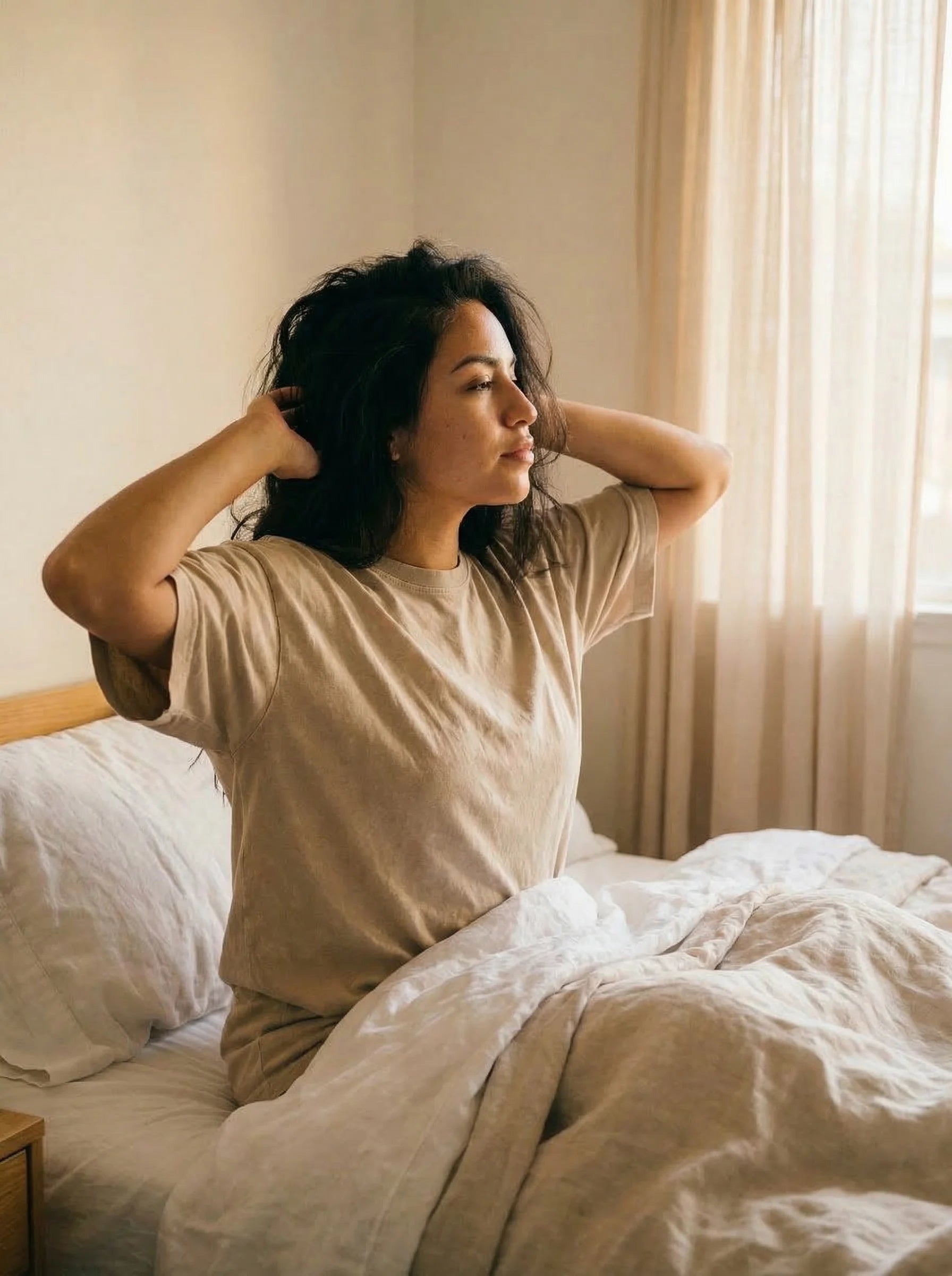 Mujer despertando descansada